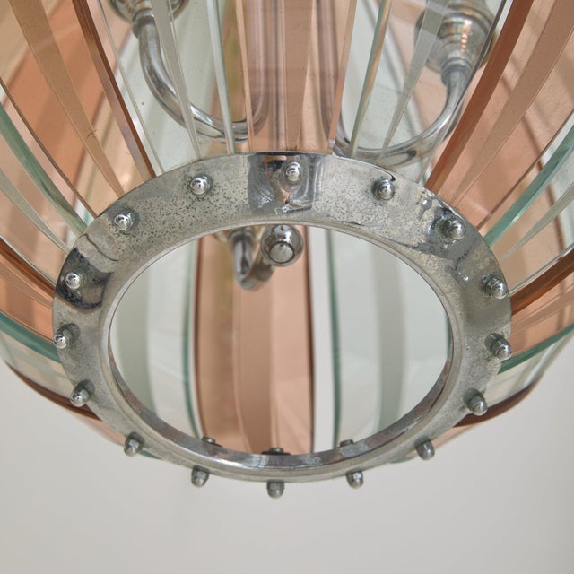 Silver 1970s Italian Pink Murano Glass Pendant Light in the Manner of Veca For Sale - Image 8 of 9