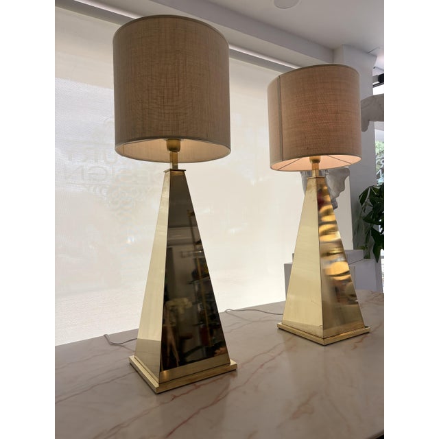 Pyramid Lamps in Brass, 1980s, Set of 2 For Sale - Image 17 of 18