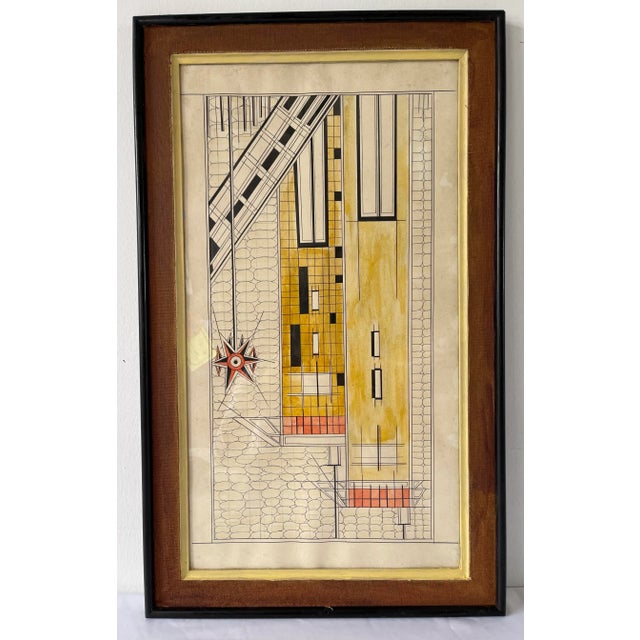 Alabaster 1950s Geometric Mixed-Media Drawing, Framed For Sale - Image 8 of 8