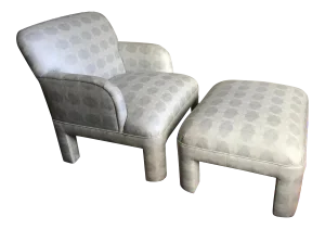 1980s Set of Vintage Upholstered Club Chairs With Matching Ottoman