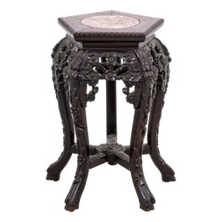 Chinese Hardwood & Marble Pedestal Table, 19th C. For Sale