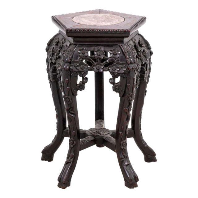 Chinese Hardwood & Marble Pedestal Table, 19th C. For Sale