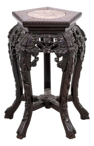 Chinese Hardwood & Marble Pedestal Table, 19th C.