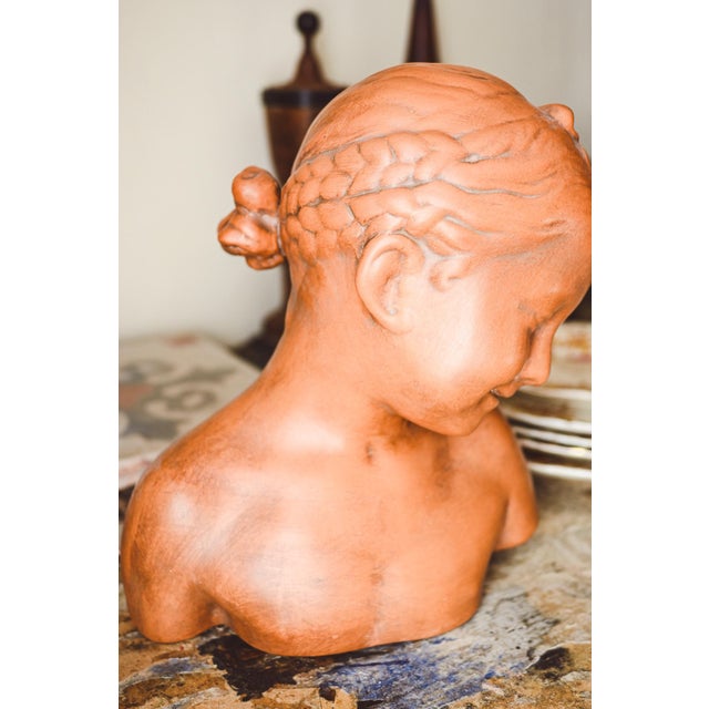 Vintage Italian Terracotta Bust of LIttle Girl with Braided Hair, 1950s For Sale - Image 4 of 5