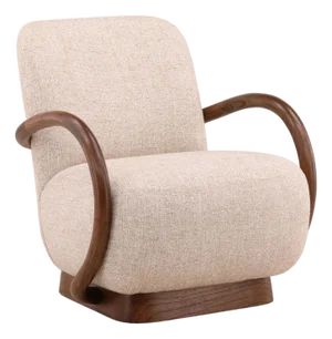 Curved Wood & Tweed Mid-Century Modern Arm Chair