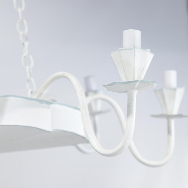 Early 21st Century Vintage Handmade White and Light Blue Iron 8-Light Pendant Chandelier For Sale - Image 5 of 13