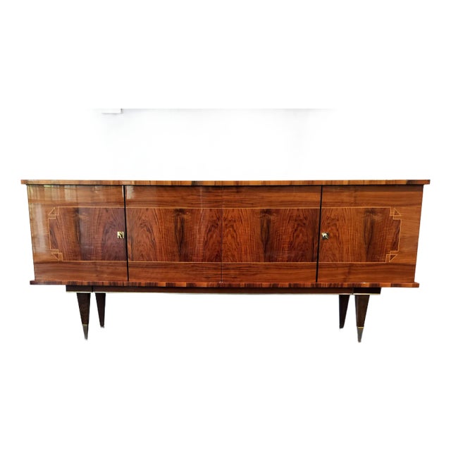 French Mid Century Modern Lacquered Inlaid Burled Walnut Sideboard For Sale