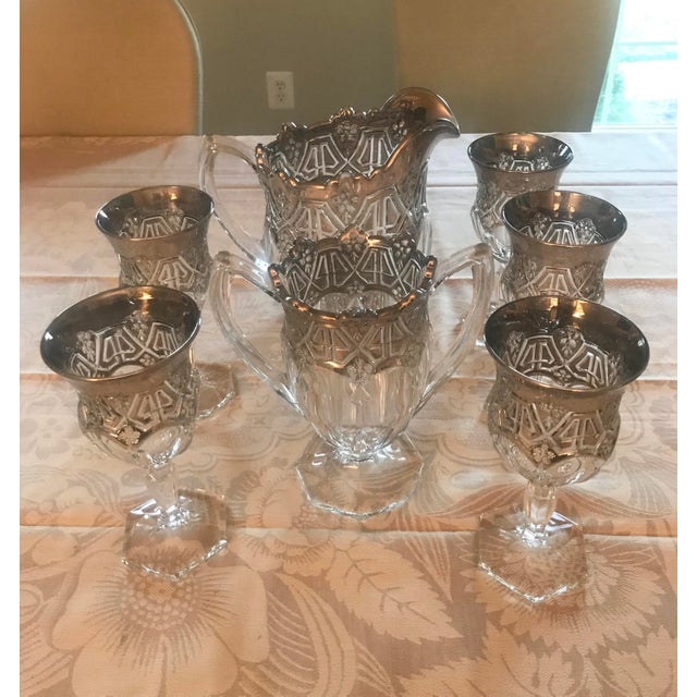 1912 Antique Us Glass Athenia Reverse 44 Pitcher, Vase & Wine Goblets - Set of 7 For Sale - Image 10 of 10
