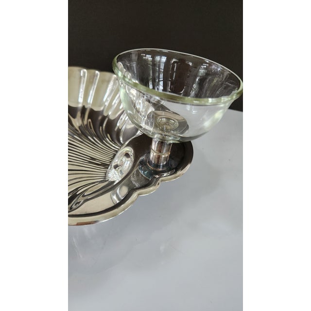 Mid 20th Century Mid-Century Modern Eton Silver-Plated Shell Shrimp Cocktail Server With Original Glass Sauce Cup For Sale - Image 11 of 14