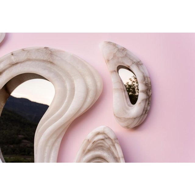 Contemporary Aqua Fossil Wall Mirrors in Alabaster and Glass Mirror by Amarist Studio, Set of 6 For Sale - Image 3 of 16