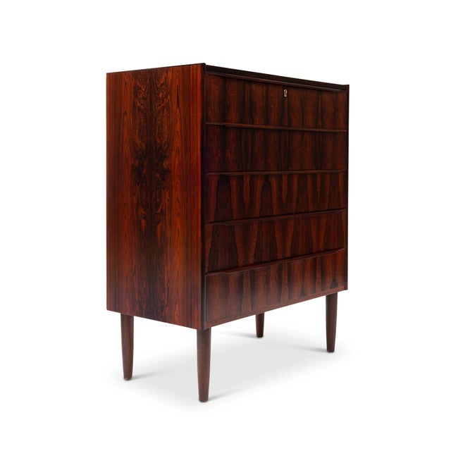 Mid-Century Modern Vintage Danish Mid-Century Five-Drawer Rosewood Tallboy Dresser 1960s For Sale - Image 3 of 6