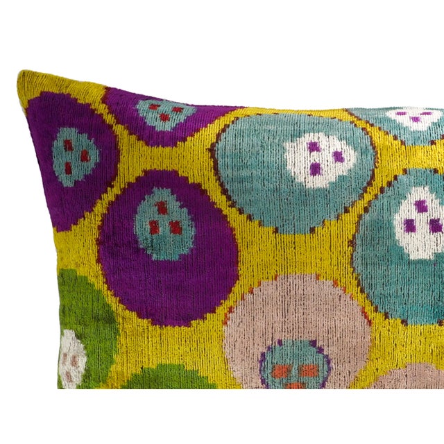 Contemporary Pomegranate Silk Velvet Ikat Throw Pillow Cover, 16 X 24 For Sale - Image 3 of 6