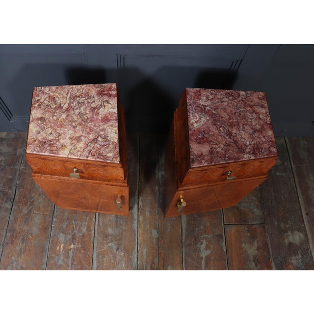 1920s French Art Deco Bedside Tables in Amboyna and Marble, 1930s, Set of 2 For Sale - Image 5 of 15