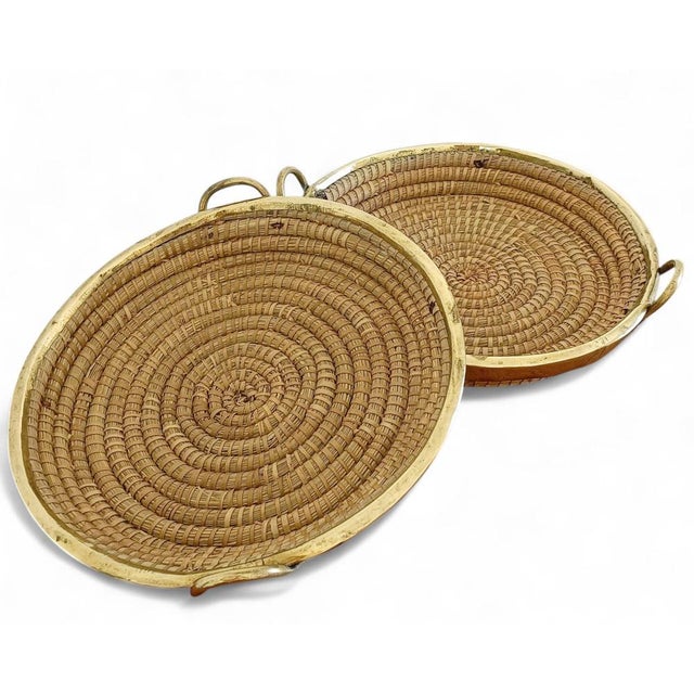 Mid-Century Italian Rattan and Brass Baskets, 1970s, Set of 2 For Sale - Image 11 of 18