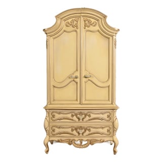 Romweber French Rococo Louis XV Cream Lacquered Armoire Dresser, Circa 1960s For Sale