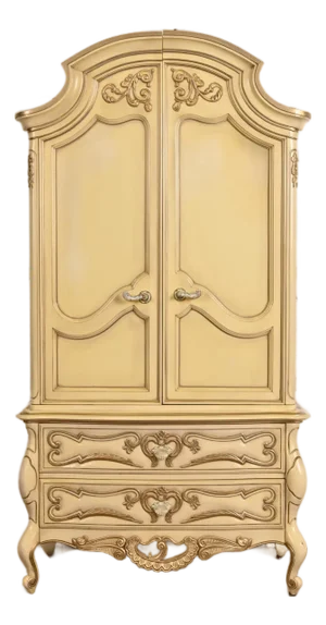 Romweber French Rococo Louis XV Cream Lacquered Armoire Dresser, Circa 1960s