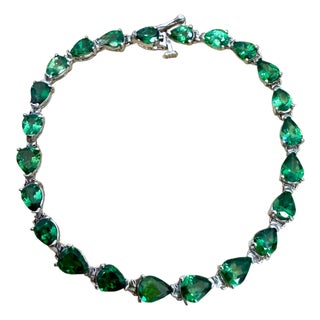 12 Ct Natural Pear Shape Tsavorite Cocktail Tennis Bracelet 14 Kt White Gold 7" For Sale