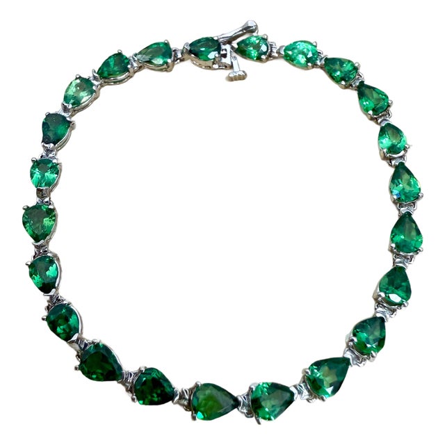 12 Ct Natural Pear Shape Tsavorite Cocktail Tennis Bracelet 14 Kt White Gold 7" For Sale