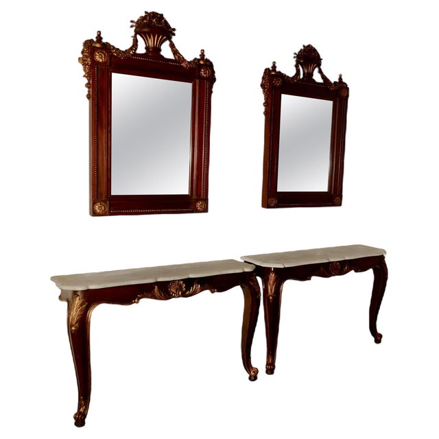 French Marble Top Console Tables with Mirrors, 1890, Set of 4 For Sale