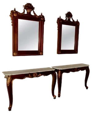 French Marble Top Console Tables with Mirrors, 1890, Set of 4