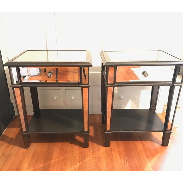 Black Beveled Mirrored Nightstands a Pair Chairish
