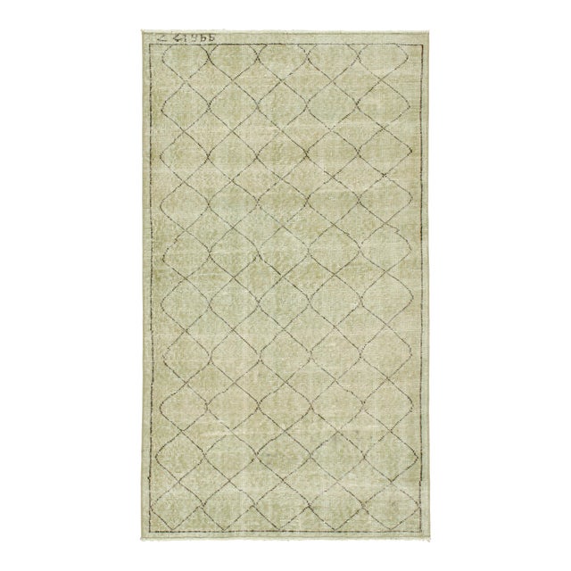 Vintage Zeki Müren Runner in Sage Green With Geometric Patterns From Rug & Kilim For Sale