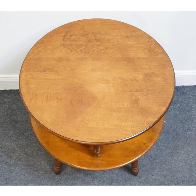 Heywood-Wakefield Heywood Wakefield Solid Maple Early American Colonial 28" Tiered Round Drum Accent End Table 1476 - Cinnamon Finish For Sale - Image 4 of 11