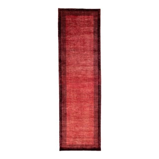 Modern Persian Gabbeh Handmade Red Wool Runner For Sale