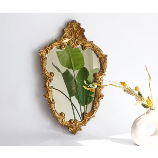 Small Baroque Style Gilded Wall Mirror, 1960s For Sale - Image 9 of 9