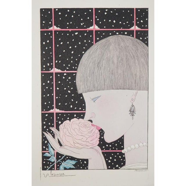 Modern Georges Lepape, Young Woman with Rose, Engraving For Sale - Image 3 of 7