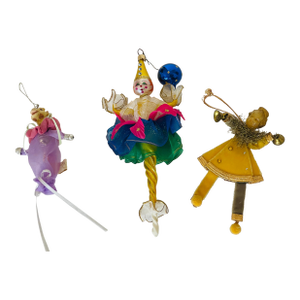 3 Vintage Artisan Holiday Ornaments Dolls
