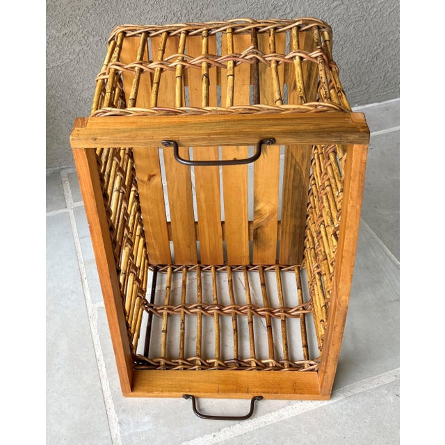 Circa 1980 Chic Jackfruit Wood & Rattan Catchall / Storage “Crate” Basket, Indonesia For Sale - Image 12 of 13