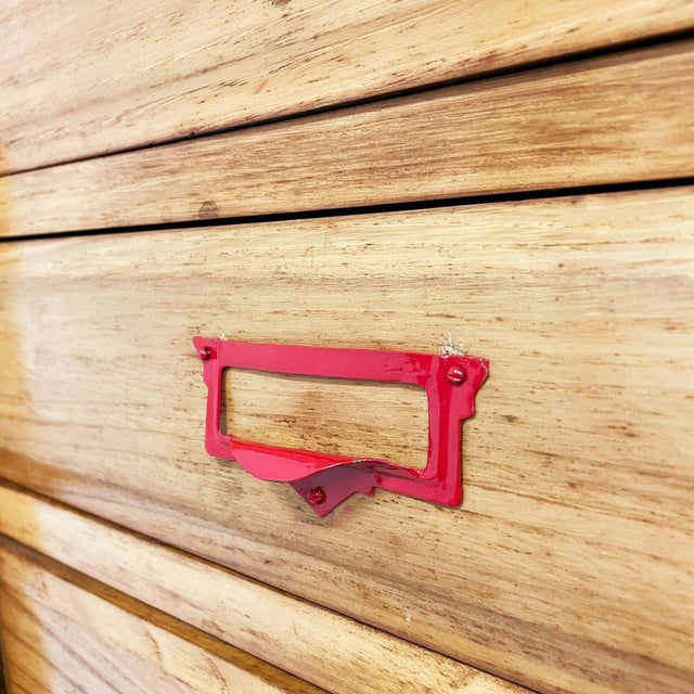 Mid-Century Modern Italian Office Filing Cabinet in Wood and Red Metal, 1940s For Sale - Image 13 of 16