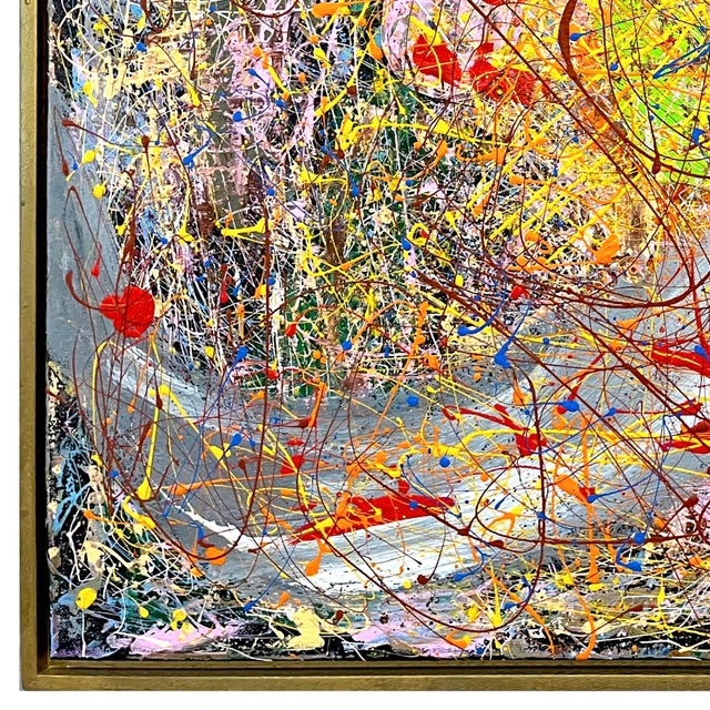 Wood High Impact Modern Abstract Drip Painting - Framed - Signed For Sale - Image 7 of 11