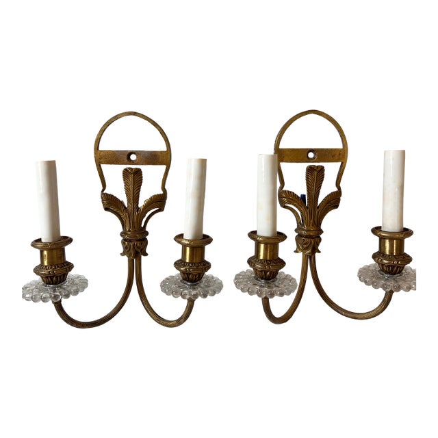 Antique Louis XIV Style Brass Bronze Two-Arm Wall Sconces Pair of Two For Sale