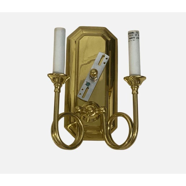 Traditional Vintage Brass Hunting Horn Double Candle Wall Sconce Equestrian Decor For Sale - Image 3 of 8