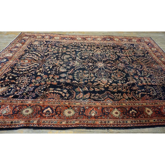 1930s 1930s Blue Navy Floral Antique Persian Sarouk Farahan Carpet 8'8" X 12'8" Woven Wool Rug For Sale - Image 5 of 9