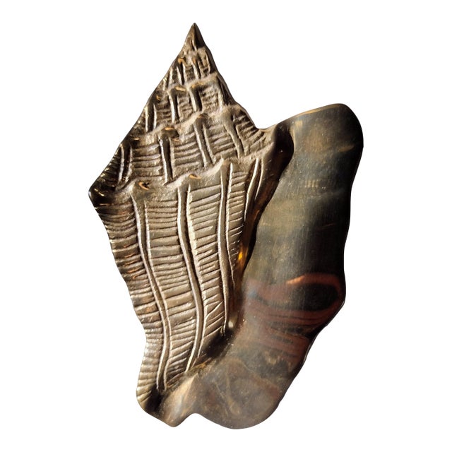 Vintage Brass Conch Shell Wall Hanging For Sale