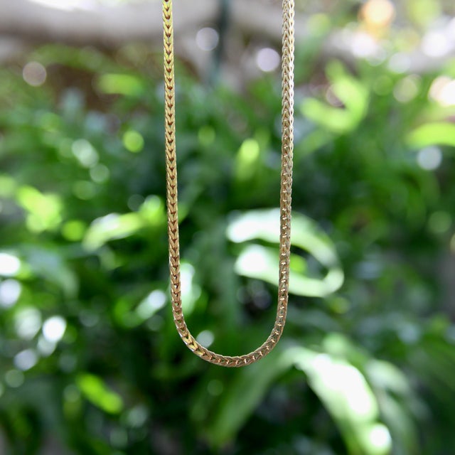 Gold Vintage 14k Gold Squared Wheat Chain For Sale - Image 8 of 8
