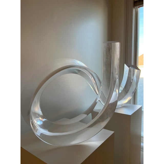 Lucite Abstract Laying Long Ribbon Sculpture by Michael Plaminek 1996