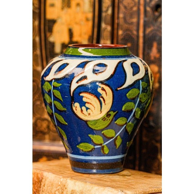 Miniature Colorful Painted Glazed Antique Pottery Art Nouveau Style Vase For Sale - Image 9 of 11