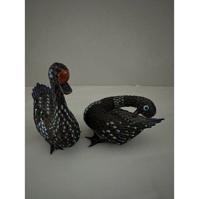Antique Chinese Export Silver Filigree Enameled Ducks For Sale In Detroit - Image 6 of 7