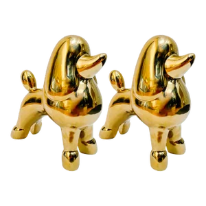 Gold Ceramic Poodle Figurines - a Pair