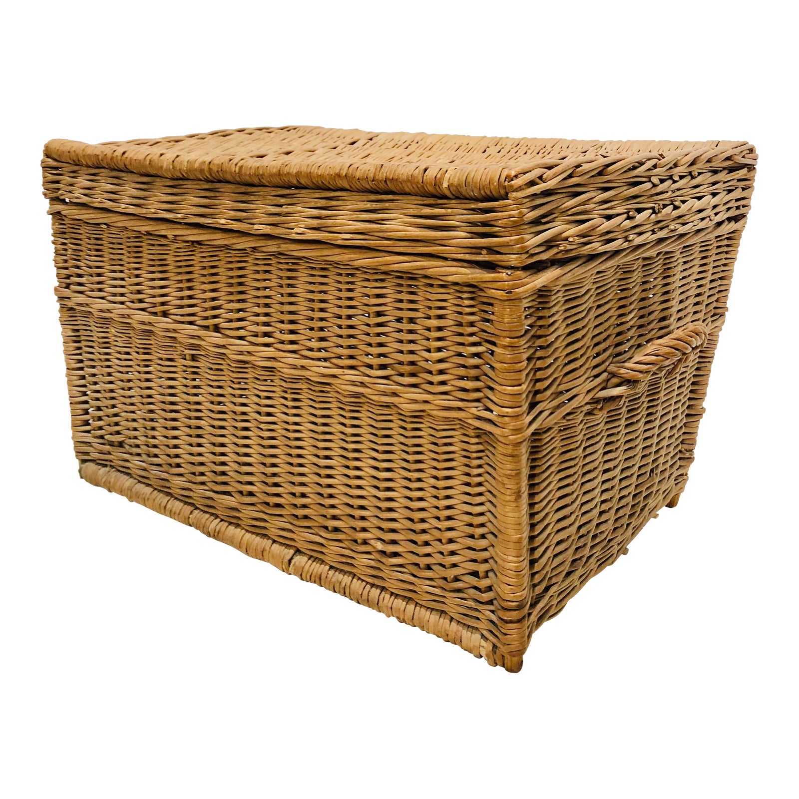 Early 20th Century Antique Woven Wicker Trunk | Chairish
