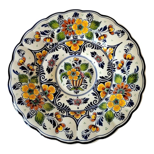 Vintage Royal Goedewaagen Dutch Delft Polychrome Hand-Painted Floral Charger For Sale