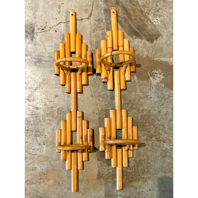 Late 20th Century Vintage Boho Stacked Rattan Wall Plant Holders - A Pair For Sale - Image 5 of 7