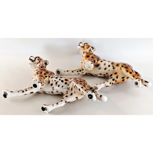 1970s Vintage Ceramic Cheetah Leopard Figurines - a Pair For Sale - Image 10 of 13