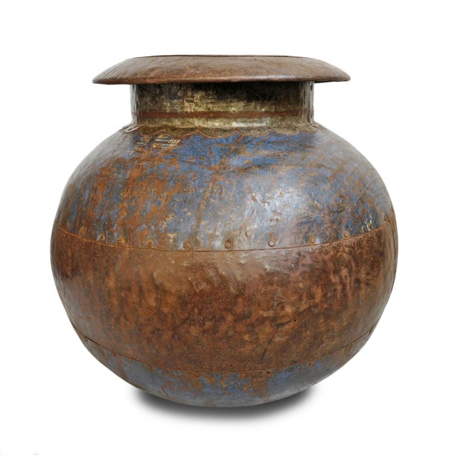 Large Old India Iron Water Pot Chairish