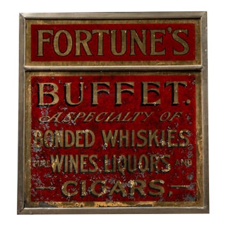 Early 20th Century Pre-Prohibition Fortune's Buffet R O G Mirror Sign For Sale
