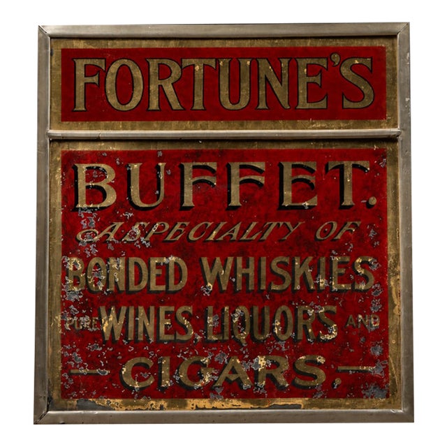 Early 20th Century Pre-Prohibition Fortune's Buffet R O G Mirror Sign For Sale